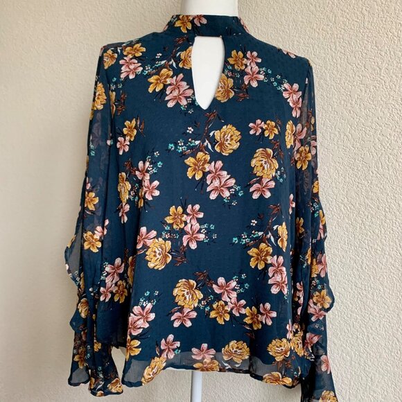 LILY WHITE Green Floral High-Neck Long Sleeve Shirt XL NWT - Picture 1 of 9